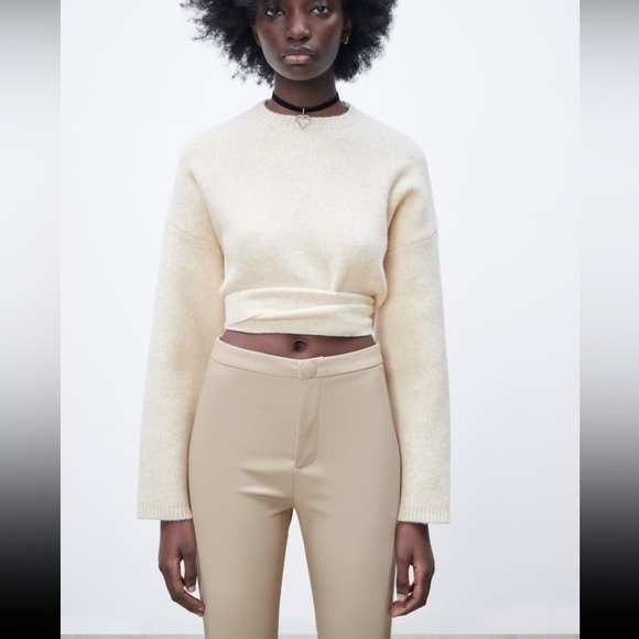 New Zara ECRU/SAND FAUX LEATHER HIGH RISE LEGGINGS - Picture 9 of 16